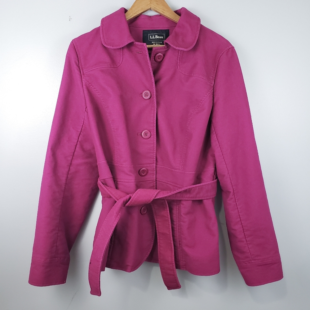 LL Bean Jacket Pea Coat Cotton Pink Button Medium